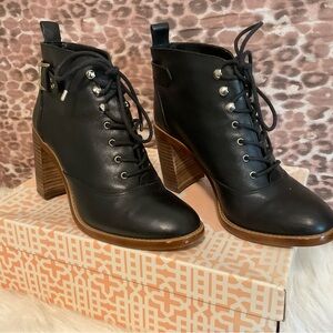 Gianni Bini Black Lace Up Boots with Brown Heel